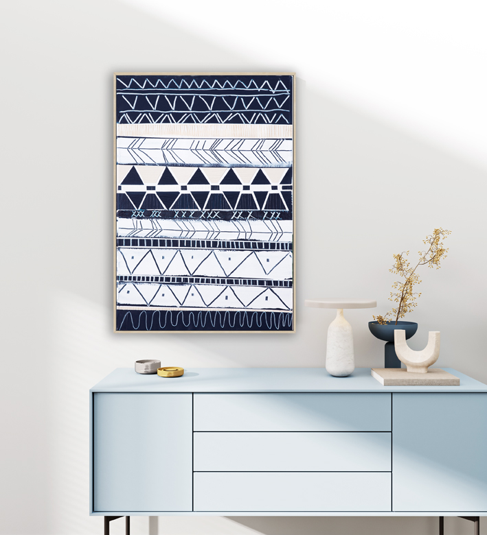 Mock Up Frame In Home Interior Background, White Wall With Blue