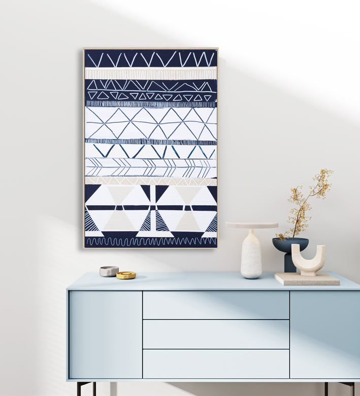 Mock Up Frame In Home Interior Background, White Wall With Blue