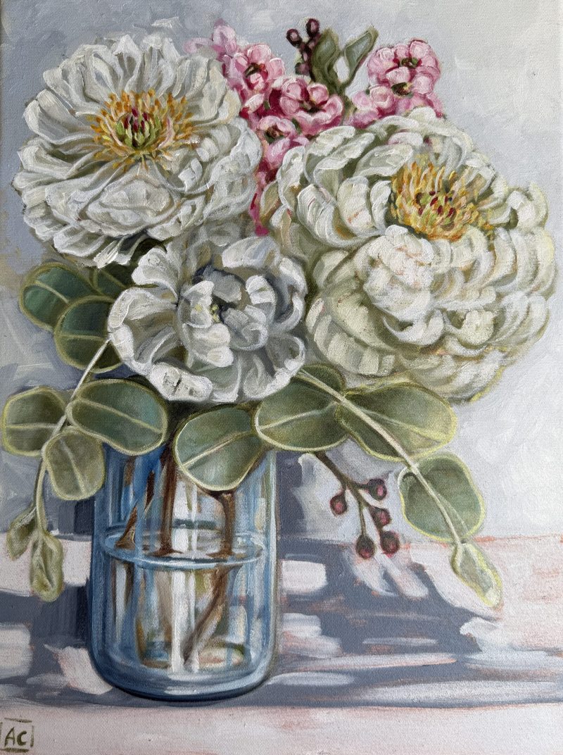 Peonies and wax flower - EXCLUSIVE TO ART LOVERS AUSTRALIA