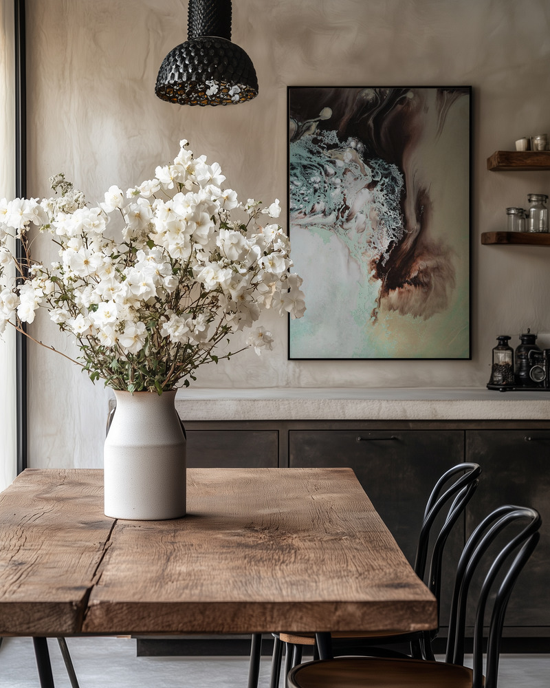 3327412 Pictufy Brown Kitchen White Flowers 2x3