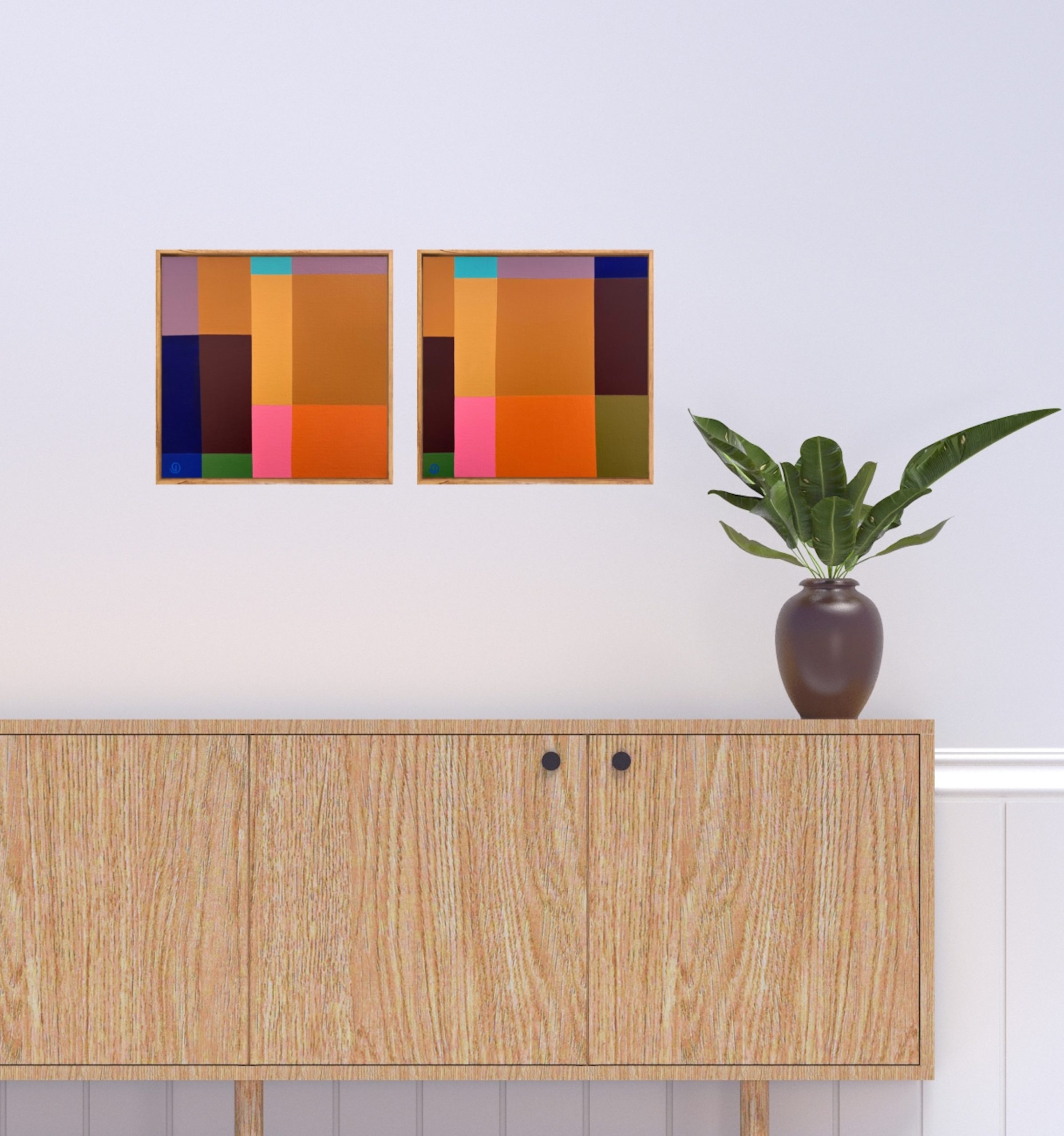 Charlotte De Pace Golden I & Ii Insitu Above Sideboard Art Lovers Australia