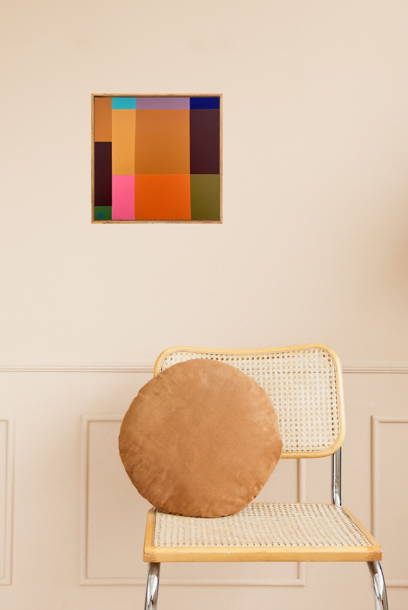Charlotte De Pace Golden Ii Abstract Painting Insitu Above Chair Art Lovers Australia