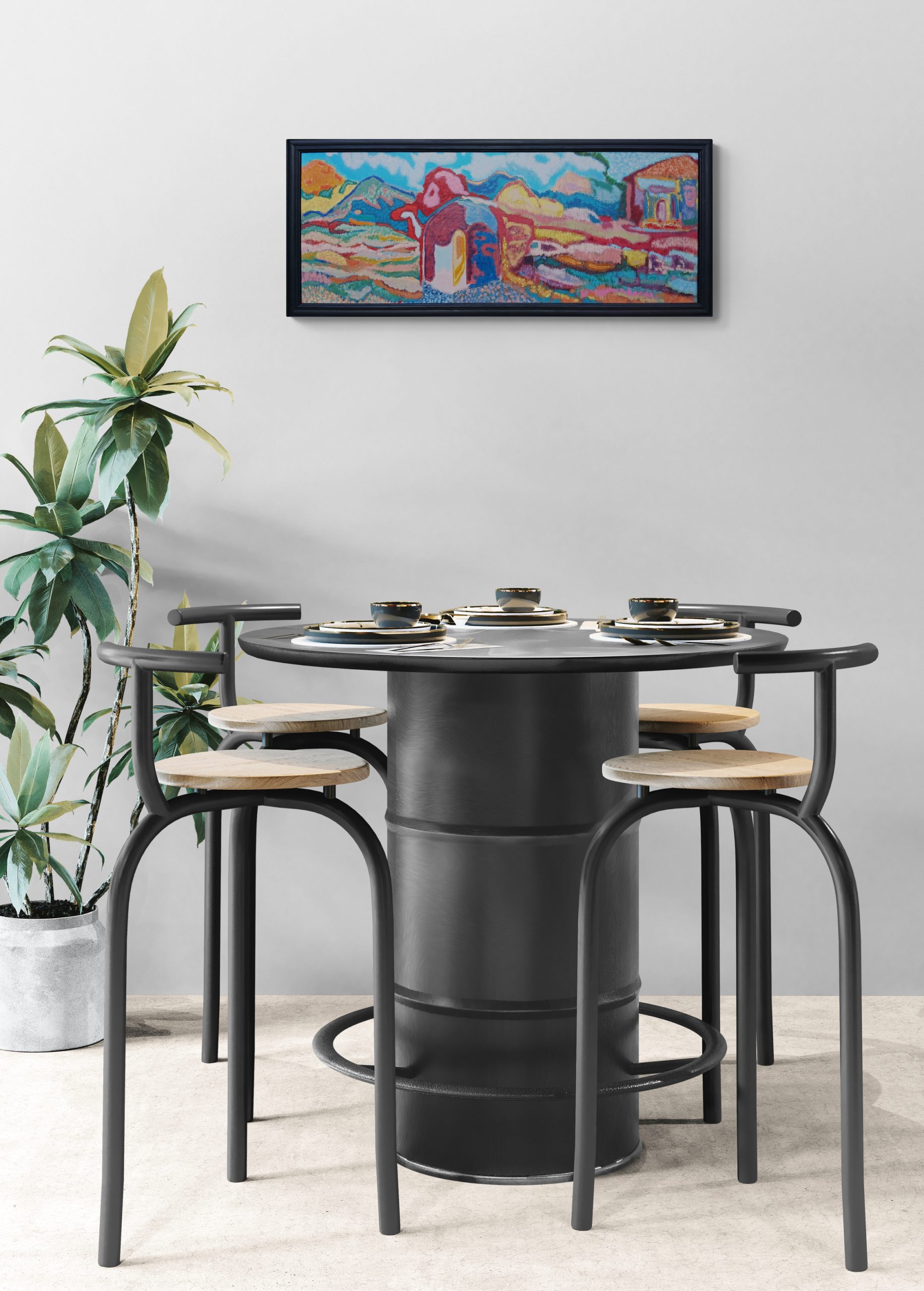 Café With Modern Steel Furniture