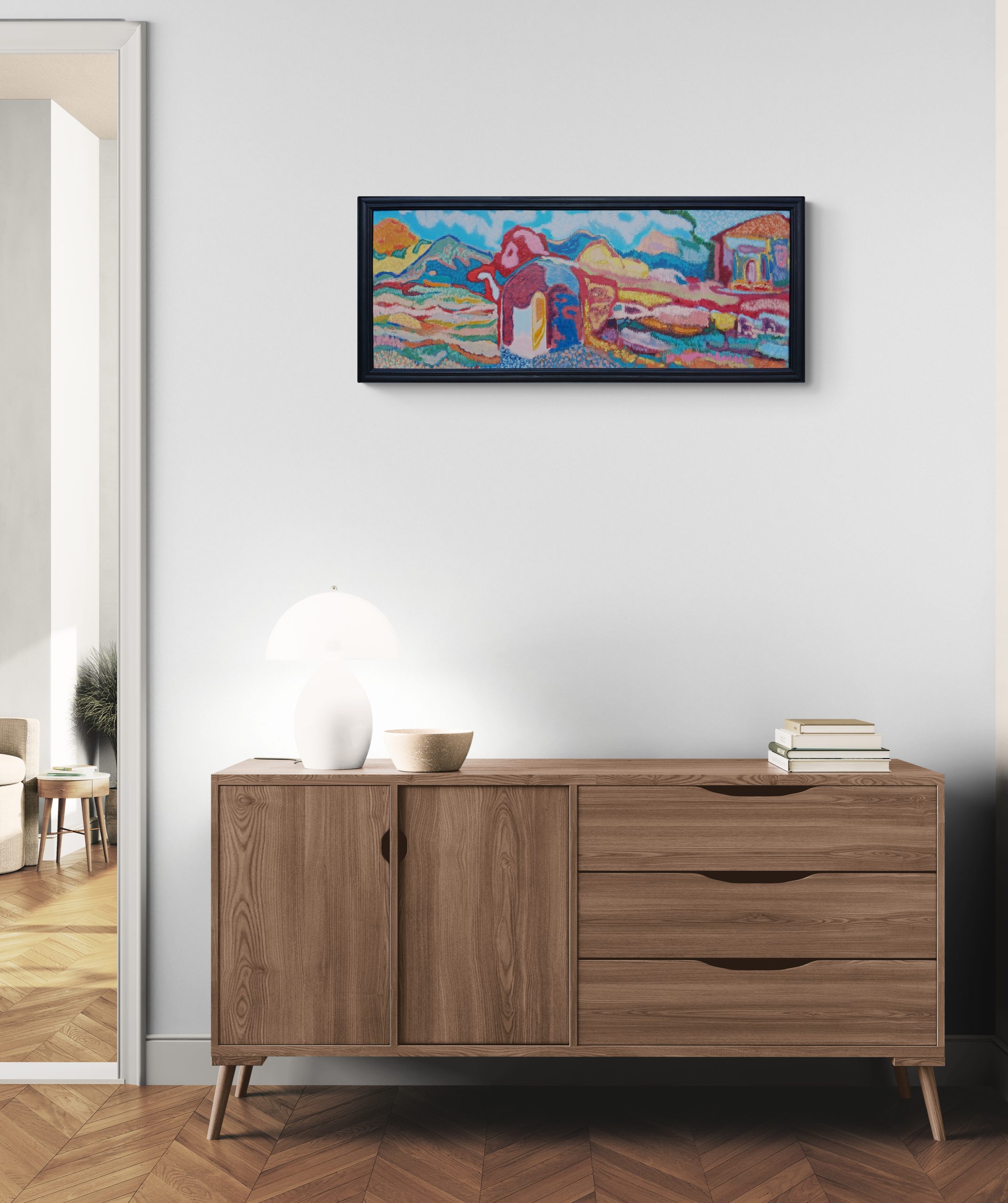 Living Room Entrance With A Wooden Cabinet