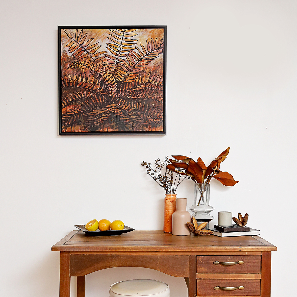 Lr 046 Mangrove Fern Moment I Smith & Brooks Moody Coastal Interiors Black Framed Art Brisbane Artists