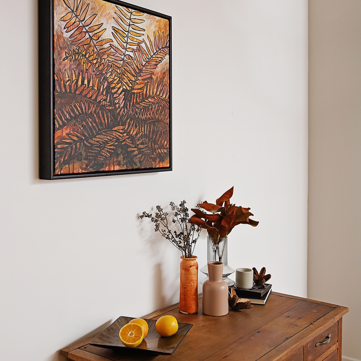 Lr 048 Mangrove Fern Moment I Smith & Brooks Moody Coastal Interiors Black Framed Art Brisbane Artists