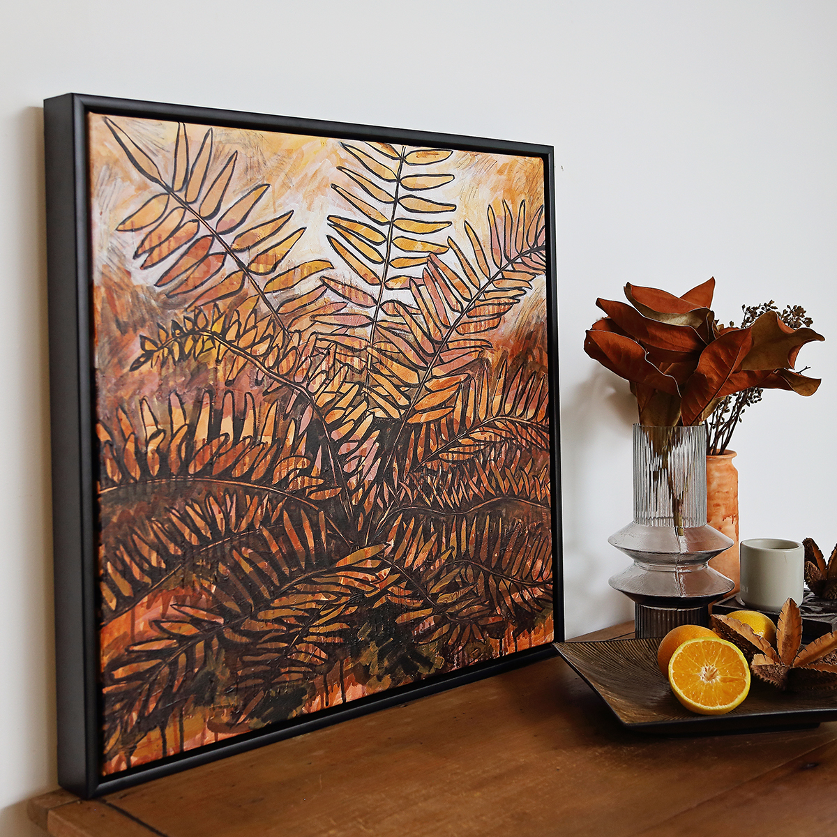 Lr 060 Mangrove Fern Moment I Smith & Brooks Moody Coastal Interiors Black Framed Art Brisbane Artists