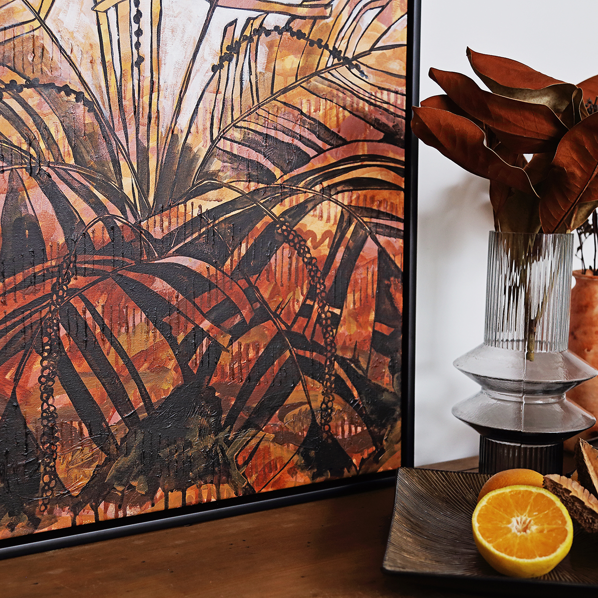 Lr 073 Walking Stick Palm Moment Ii Smith & Brooks Dark Coastal Interiors Moody Art Buy Local Art