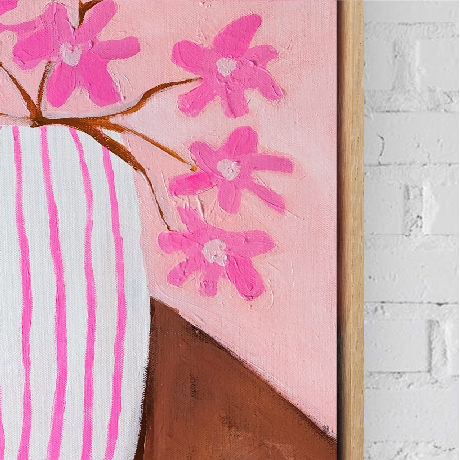 Pink Flowers In Stripe Vase M M Mmm