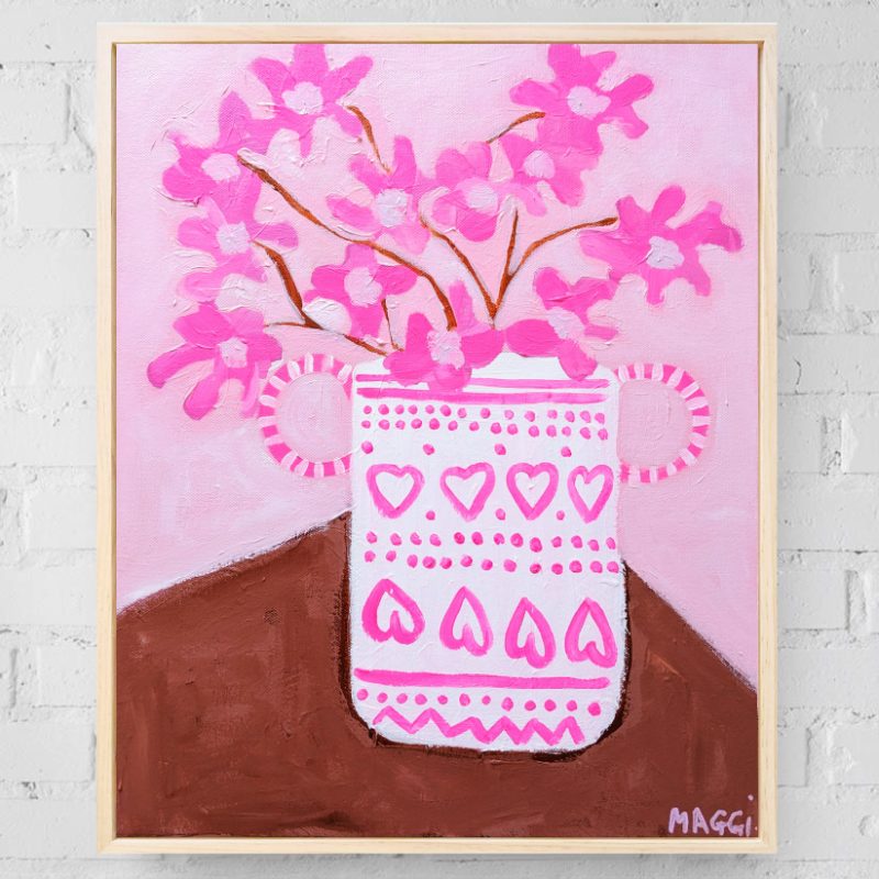 Pink Flowers In Heart Vase