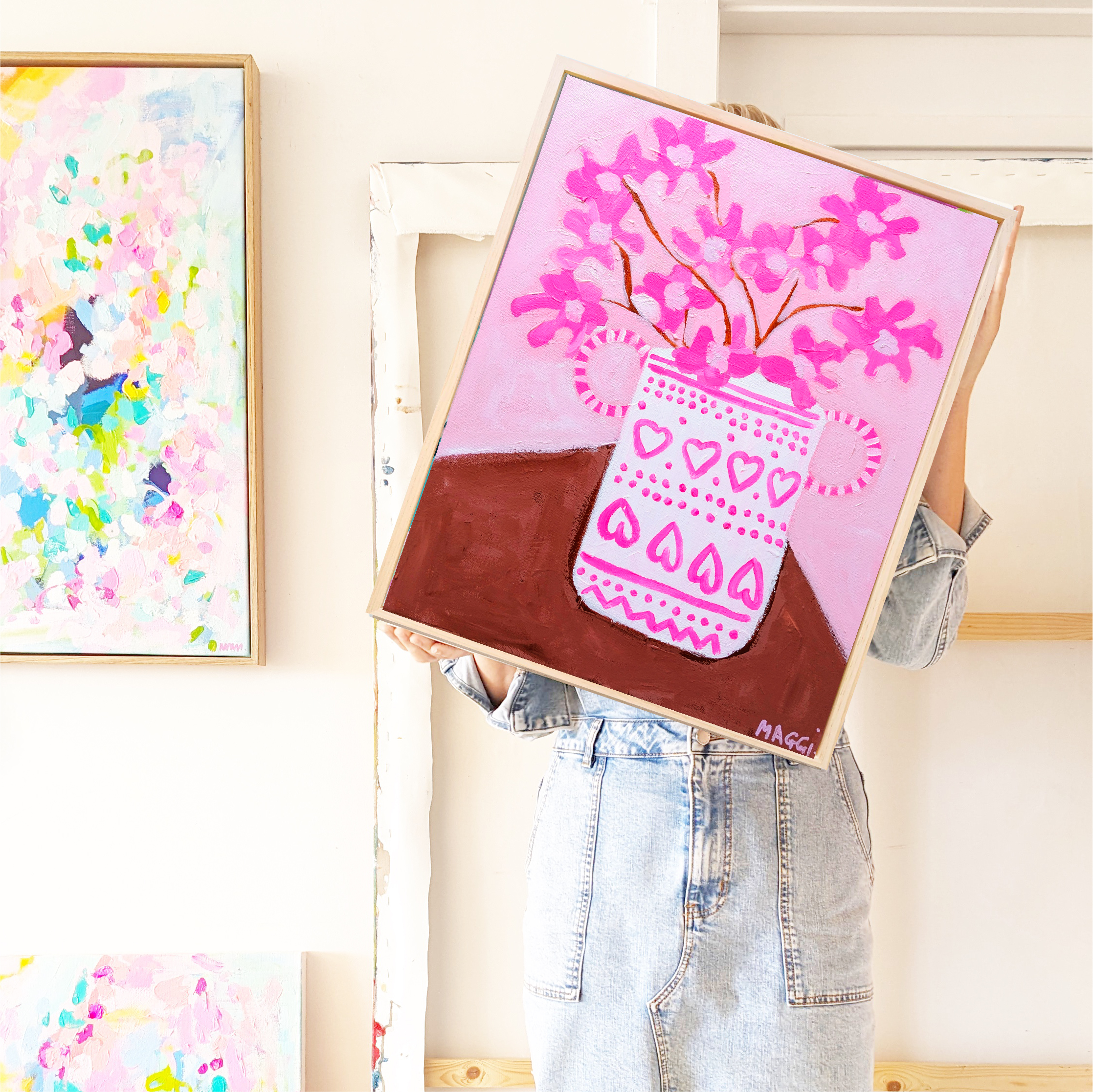 Pink Flowers In Heart Vase Mmm