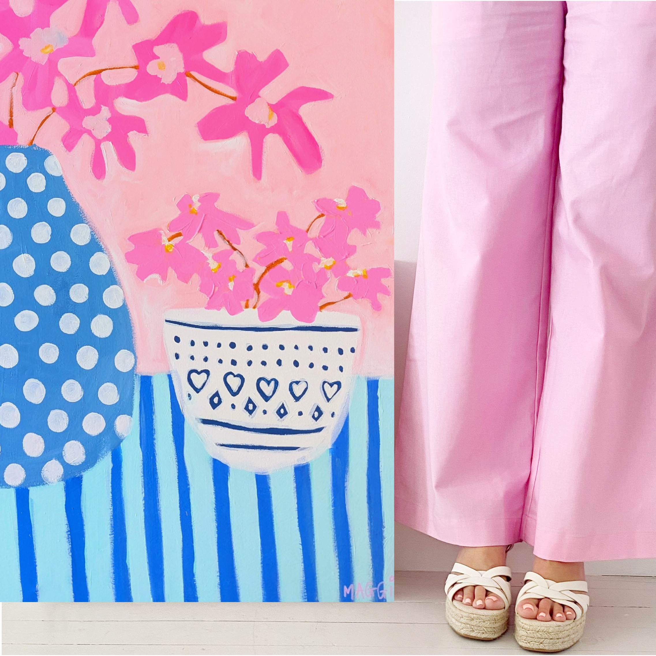 Spotty Pot With Pink Flowers Maggimcdoanld