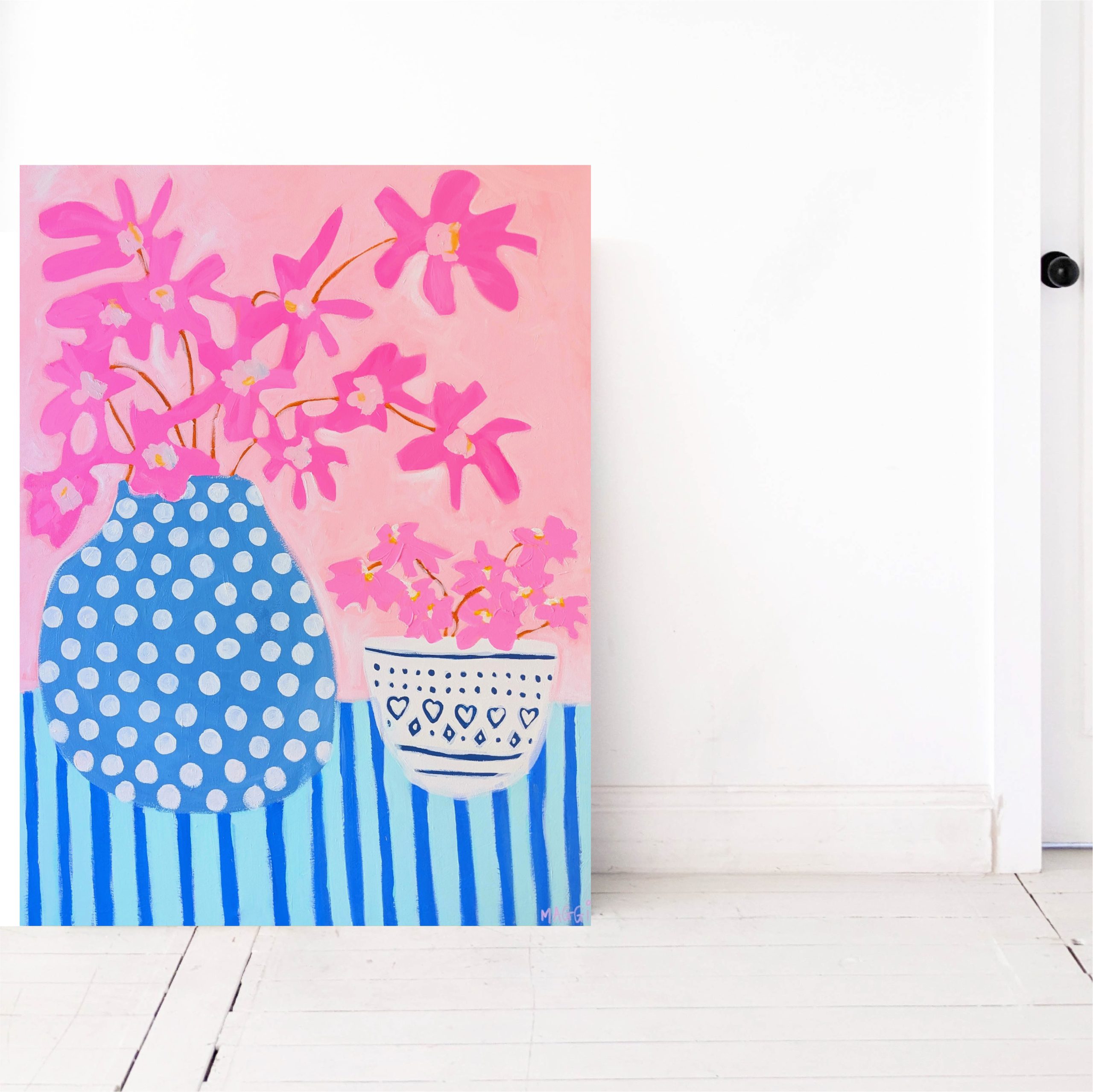 Spotty Pot With Pink Flowers Maggimcdonald