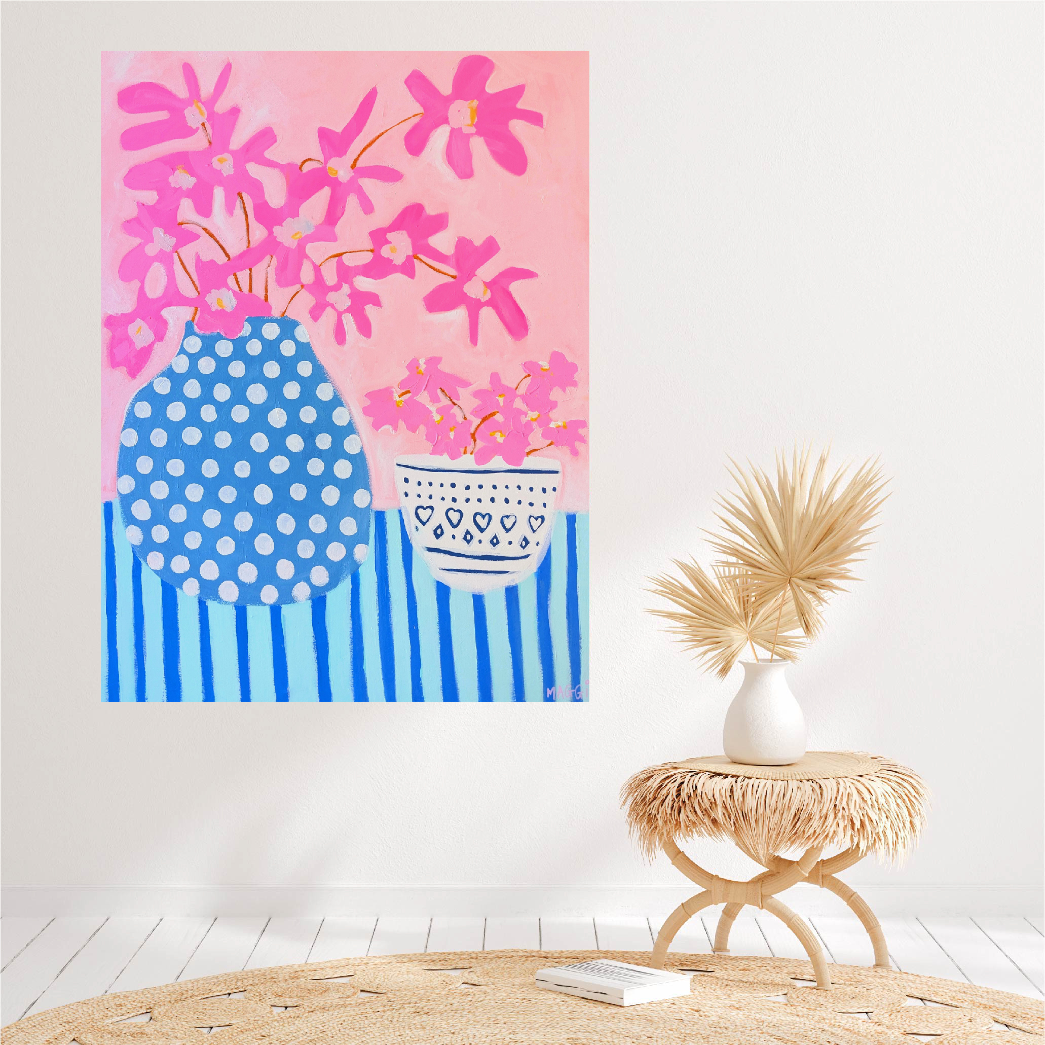 Spotty Pot With Pink Flowers