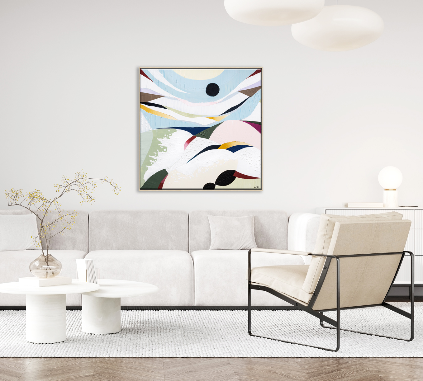 Modern Light Living Room Interior Mockup With White Sofa And Arm