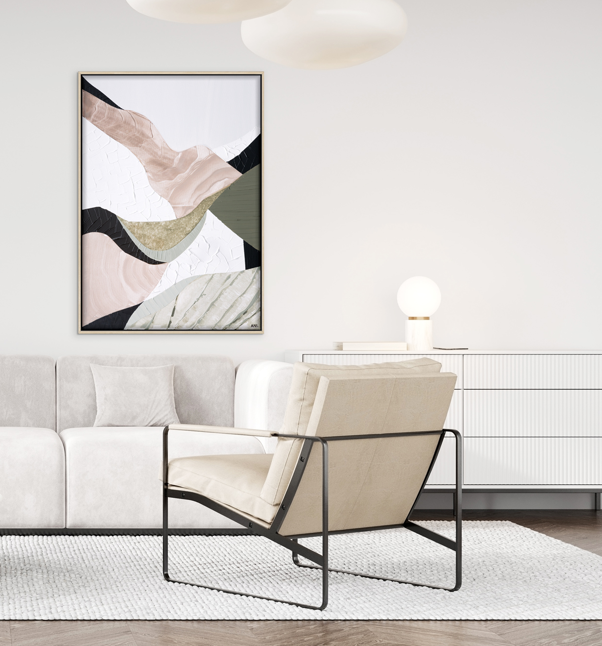 Modern Light Living Room Interior Mockup With White Sofa And Arm