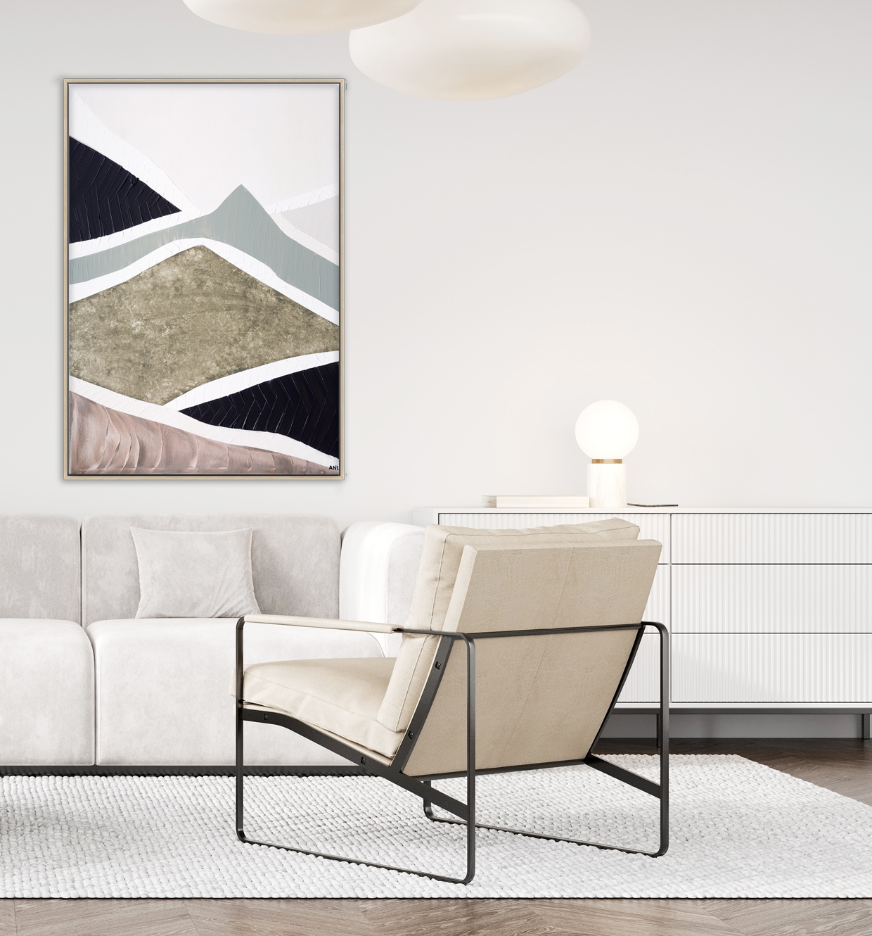 Modern Light Living Room Interior Mockup With White Sofa And Arm