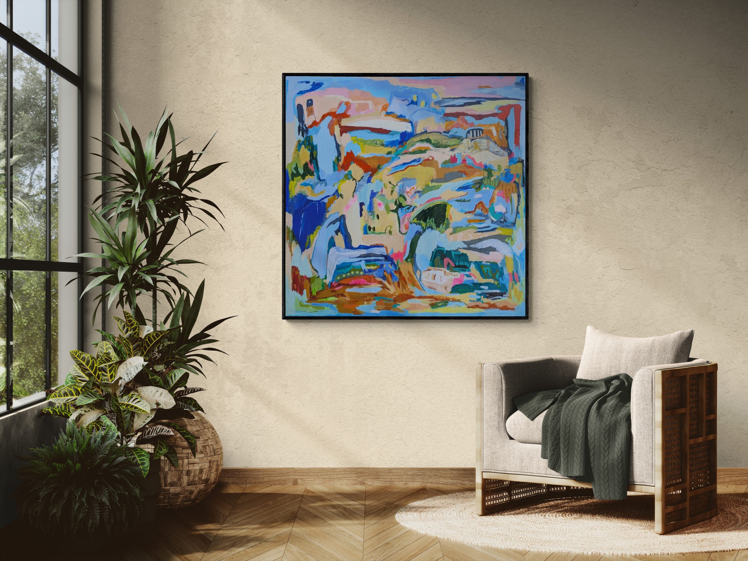 Sunlit Room With An Armchair And Tropical Plants