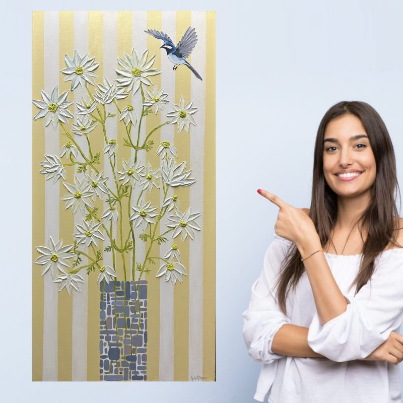 Flannel Flowers and Blue Wren - Vases of Happiness Series