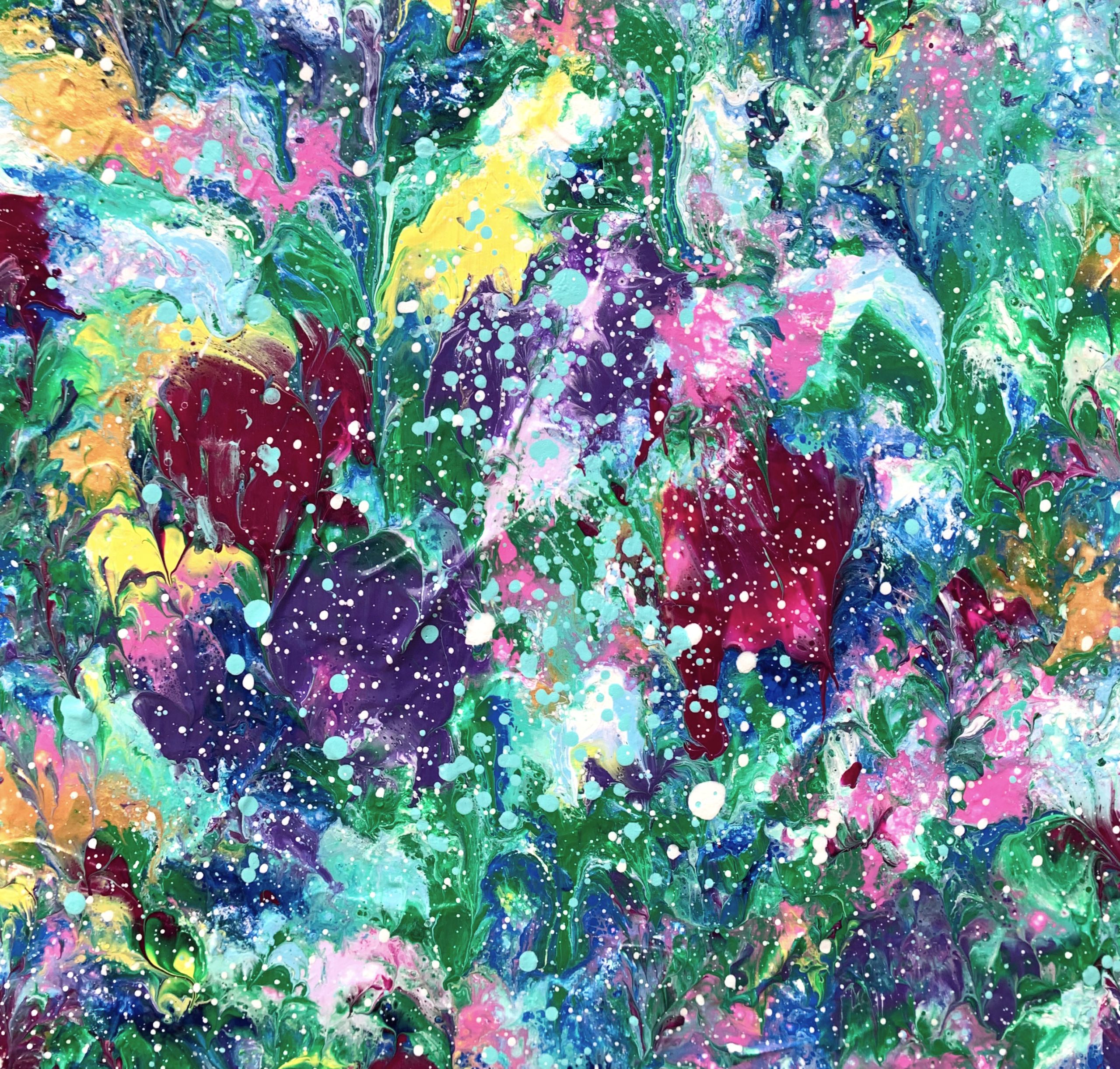 Close Up Fuchsias And Violets Rain Abstract Flower Painting Miranda Lloyd