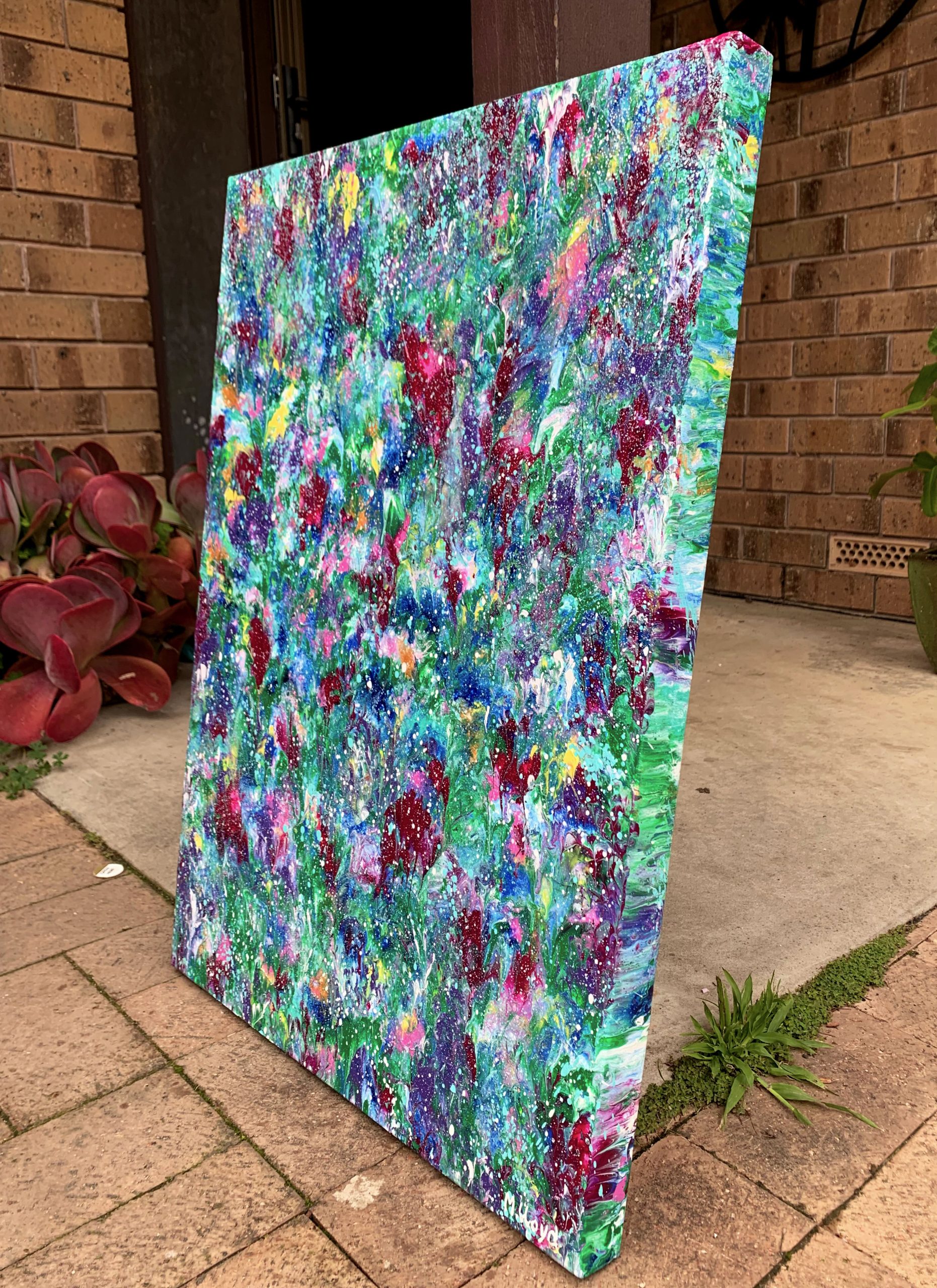 Fuchsias And Violets Edges Rain Abstract Flower Painting Miranda Lloyd