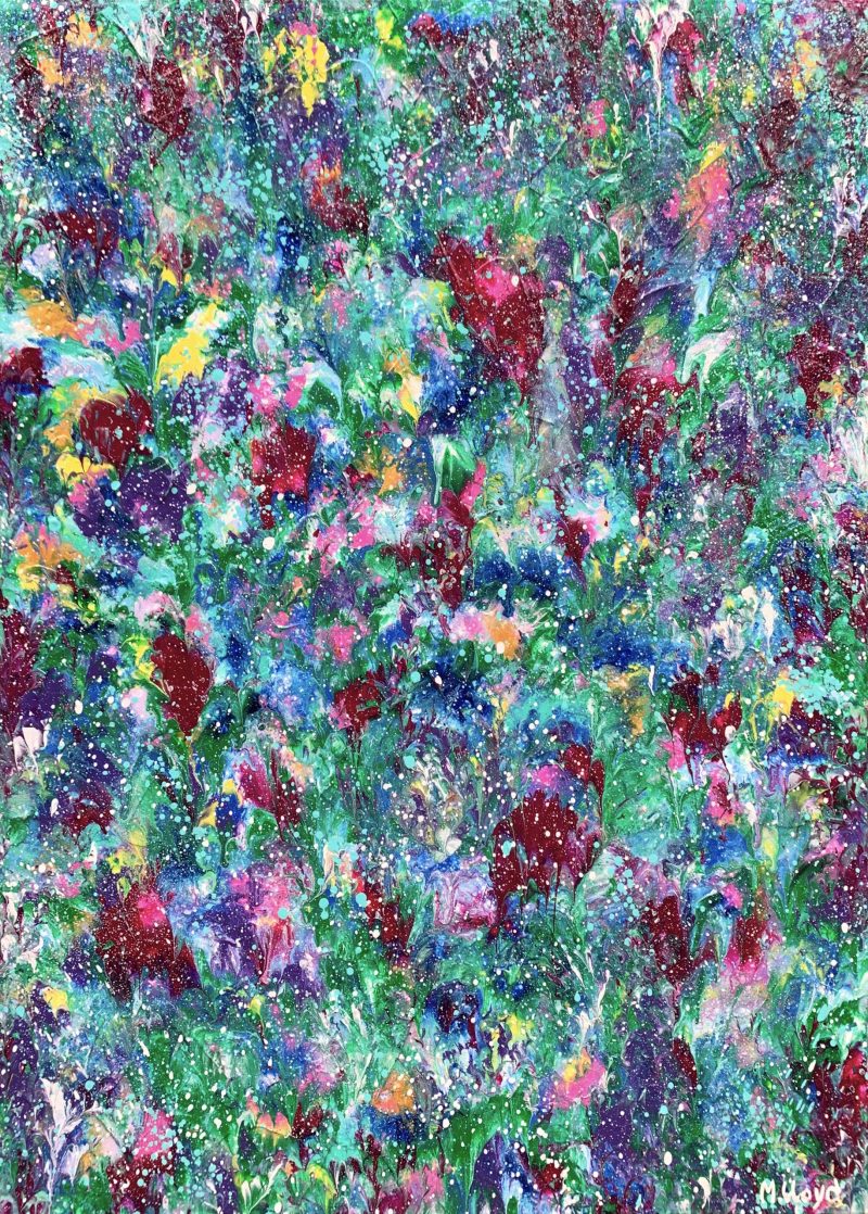 Fuchsias Violets Daisies Floral Garden