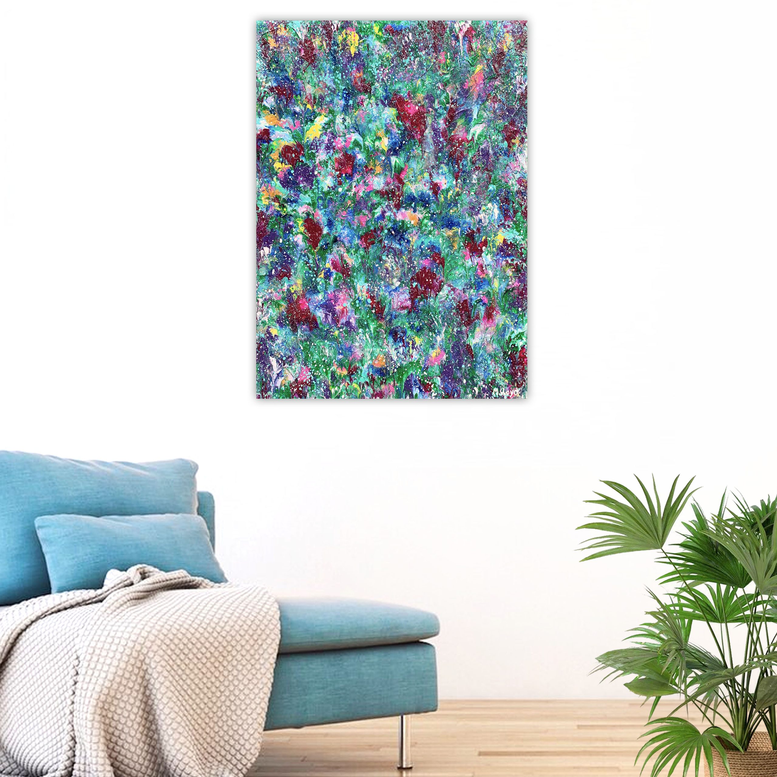 Lounge 3 Fuchsias And Violets Rain Abstract Flower Painting Miranda Lloyd