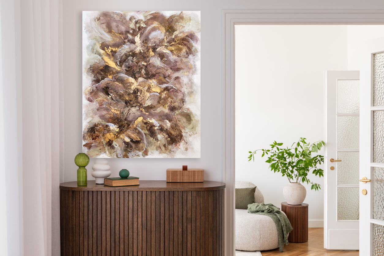 Minimalist Living Area With Stylish Art, Modern Decor Pieces, And Natural Elements, Creating A Balanced And Elegant Look.