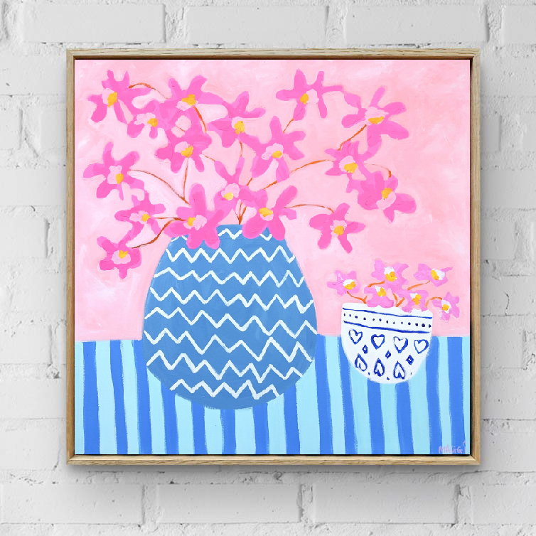 Pink Flowers In Zig Zag Pot