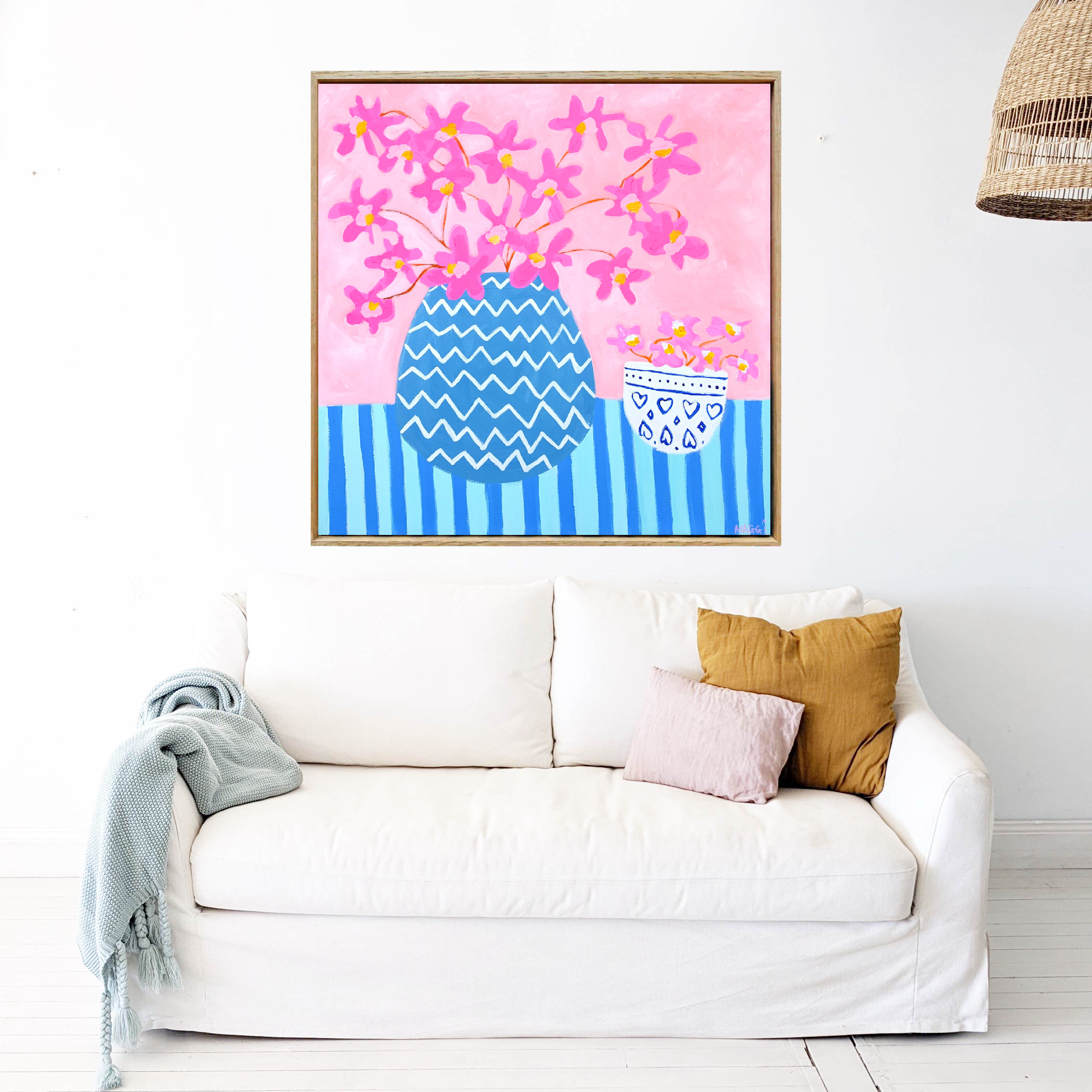 Pink Flowers In Zig Zag Pot M