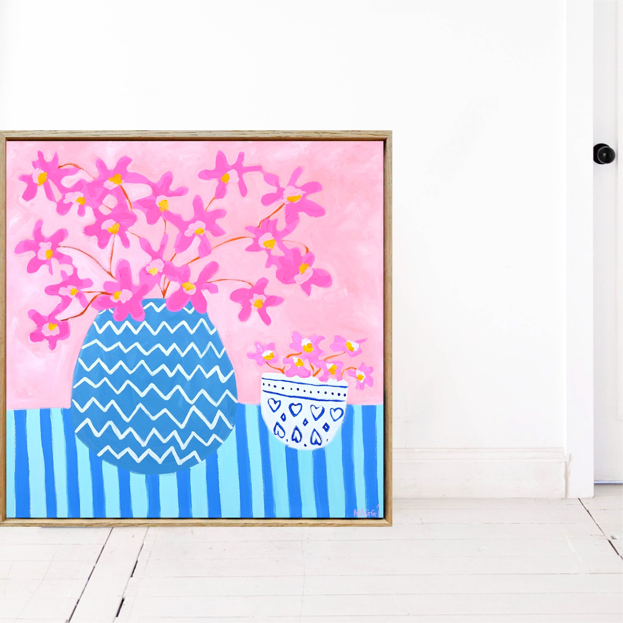 Pink Flowers In Zig Zag Pot Maggi