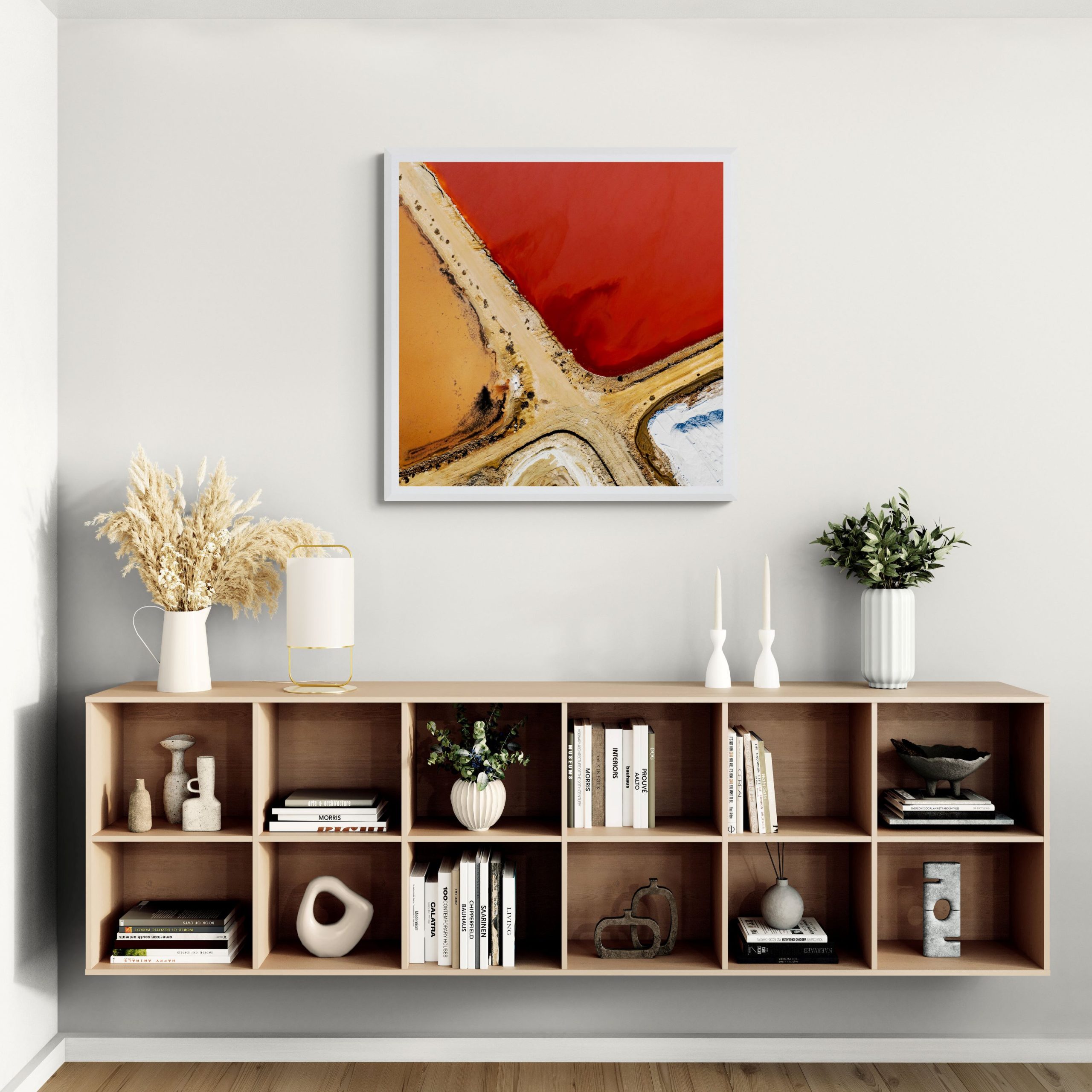 Living Room With Wooden Bookcase