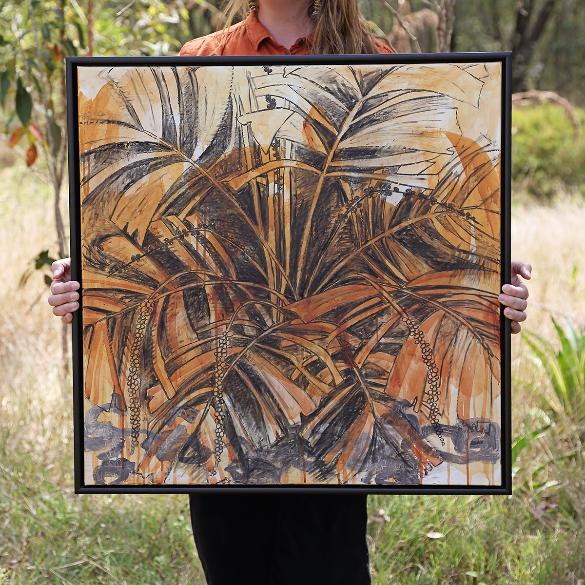 Lr 023 Walking Stick Palm Moment Iii Smith & Brooks Dark Coastal Interiors Charcoal Mixed Media