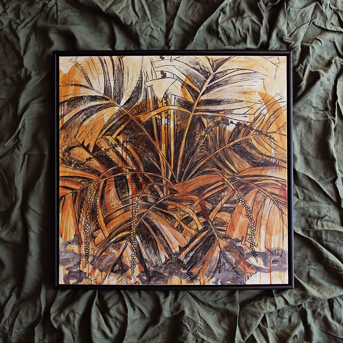 Lr 024 Walking Stick Palm Moment Iii Smith & Brooks Dark Coastal Interiors Charcoal Mixed Media