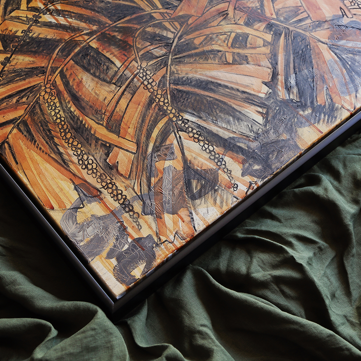 Lr 031 Walking Stick Palm Moment Iii Smith & Brooks Dark Coastal Interiors Charcoal Mixed Media