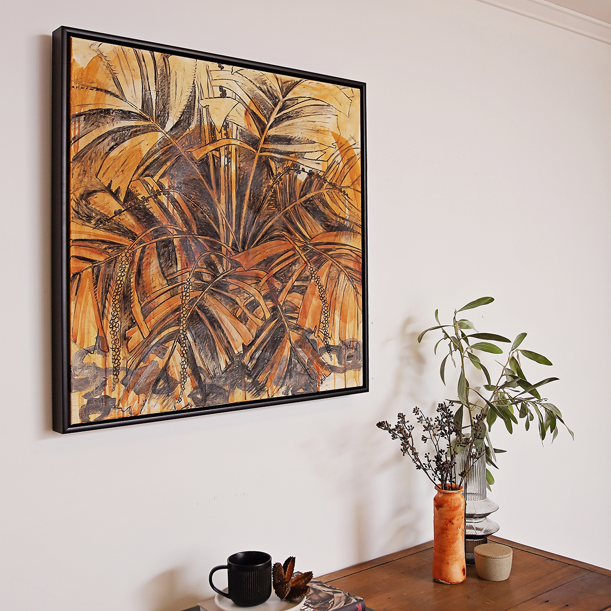 Lr 051 Walking Stick Palm Moment Iii Smith & Brooks Dark Coastal Interiors Charcoal Mixed Media