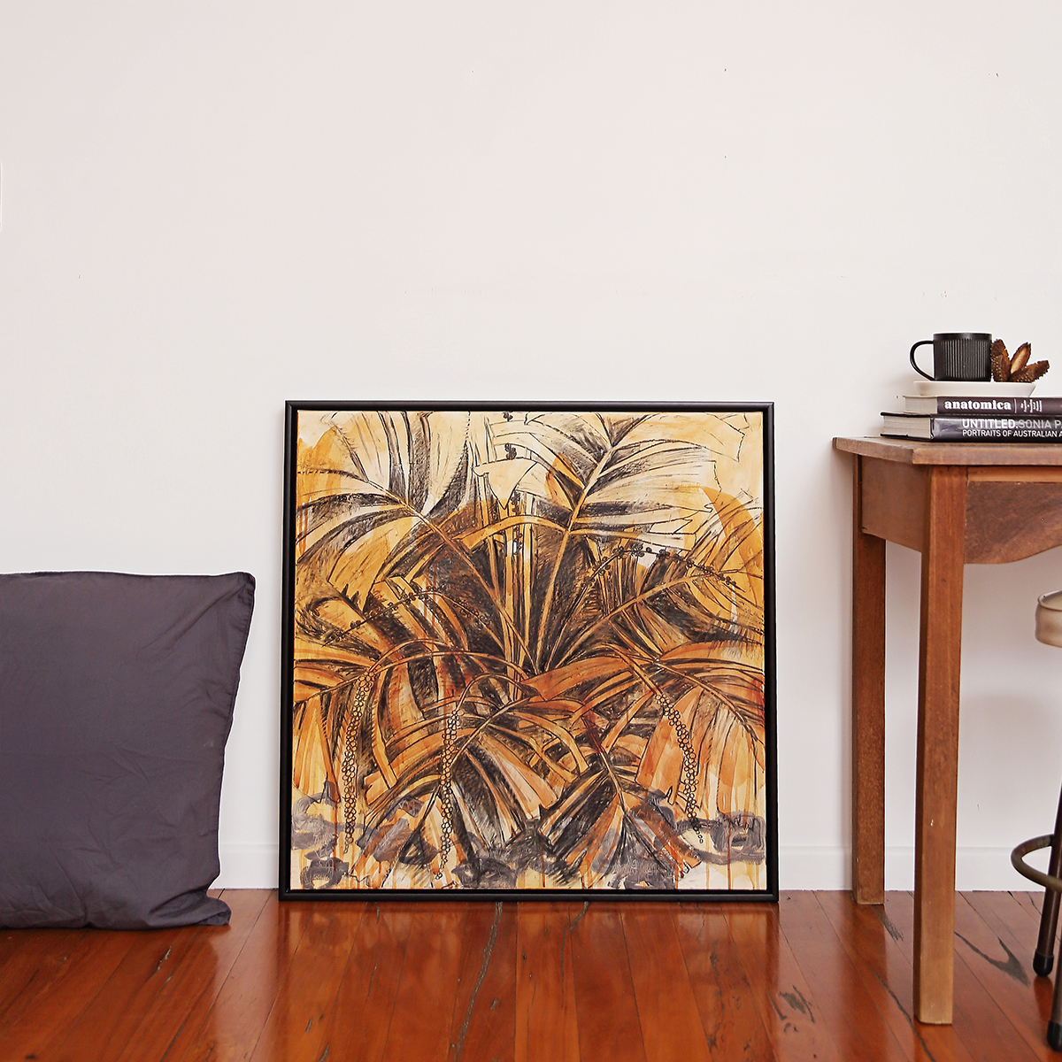 Lr 069 Walking Stick Palm Moment Iii Smith & Brooks Dark Coastal Interiors Charcoal Mixed Media