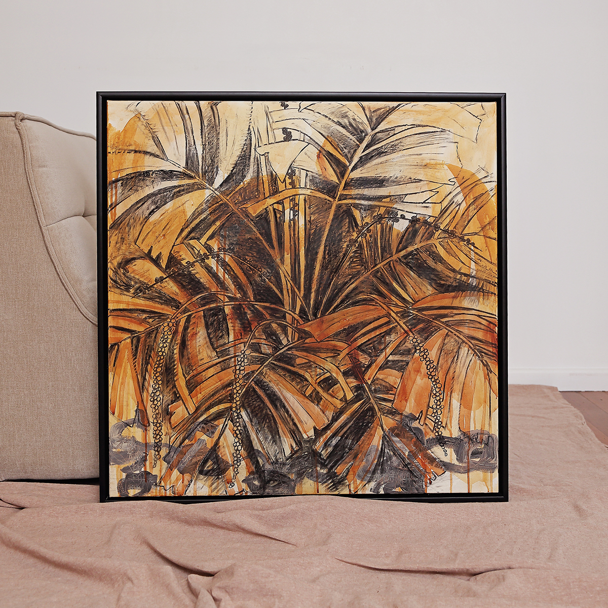 Lr 078 Walking Stick Palm Moment Iii Smith & Brooks Dark Coastal Interiors Charcoal Mixed Media