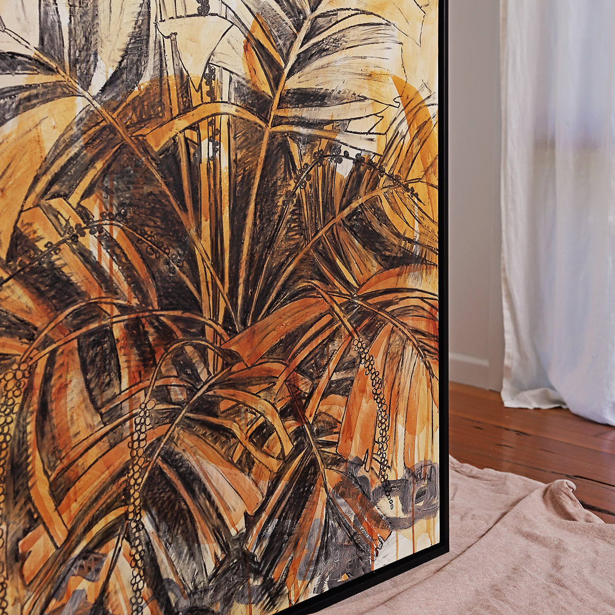 Lr 084 Walking Stick Palm Moment Iii Smith & Brooks Dark Coastal Interiors Charcoal Mixed Media