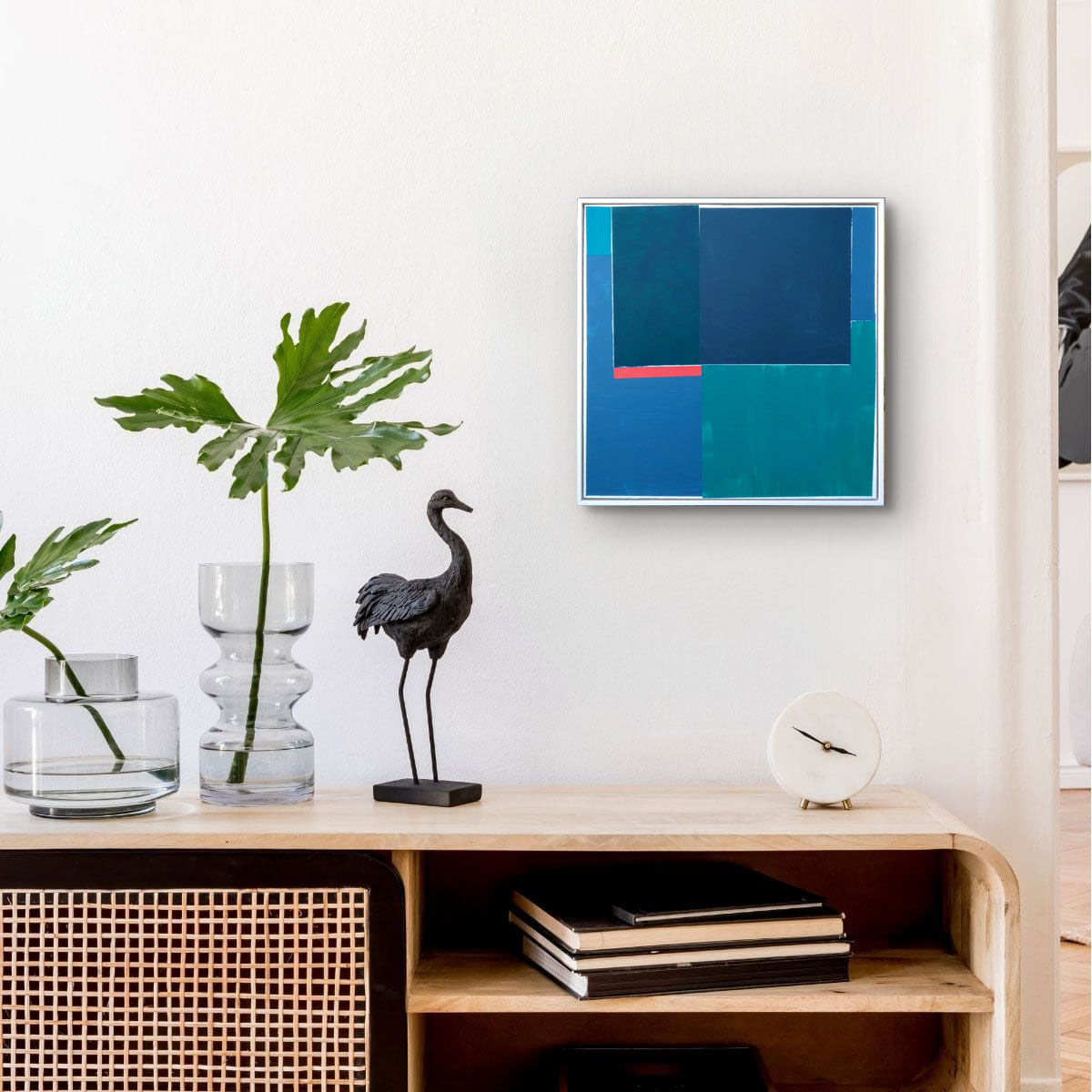 Abstract Composition Red Stripe On Blue Interior 1