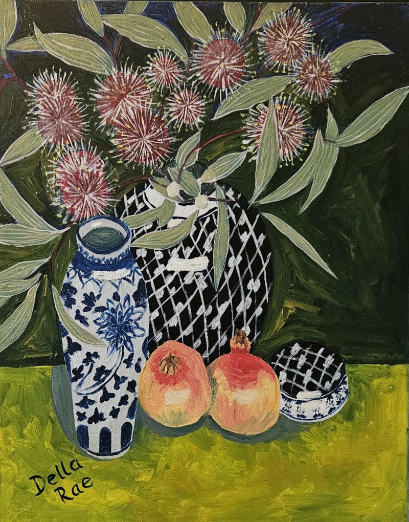 Still Life with Pincushion Hakea and Pomegranates