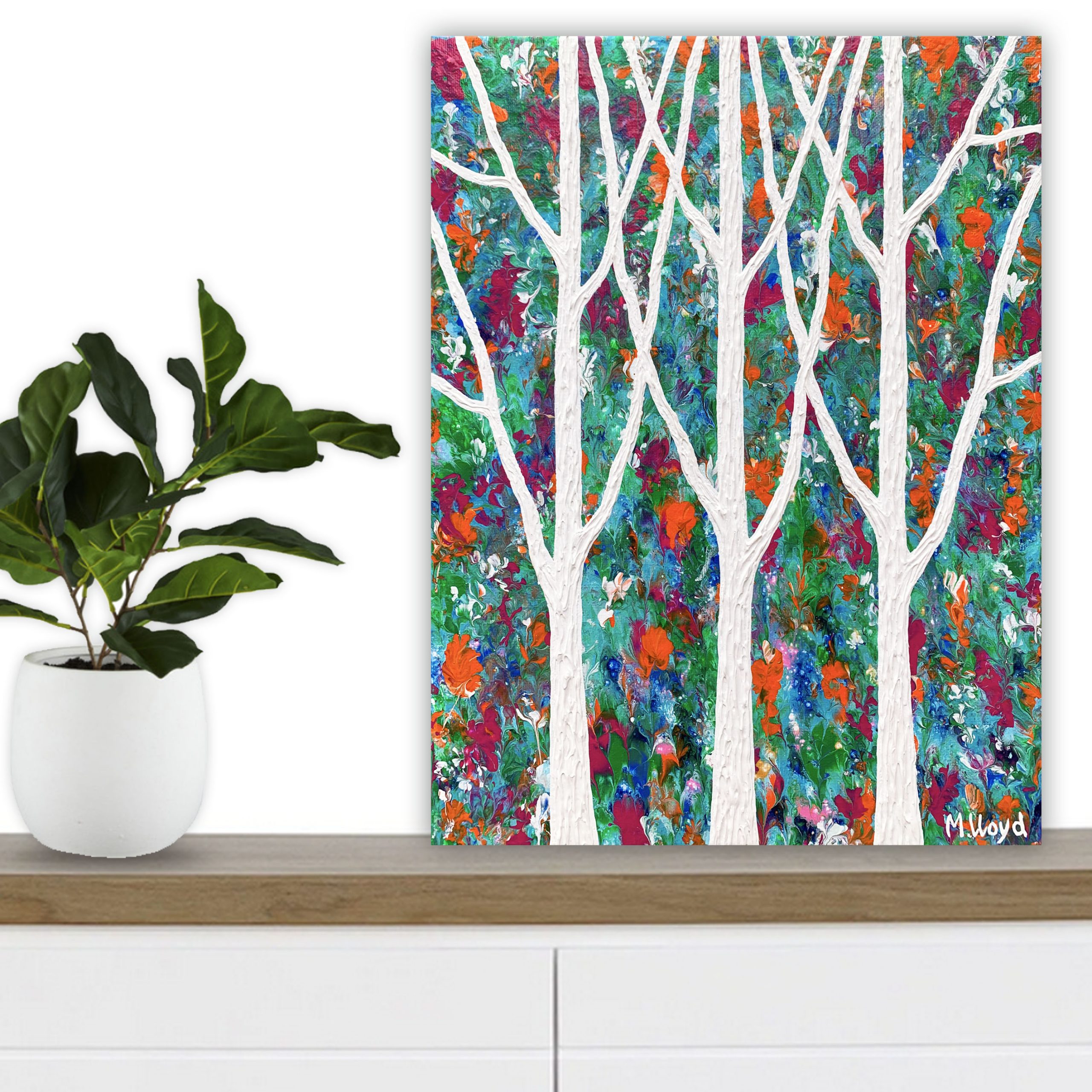 Lounge 2 Trees And Clivias In A Tropical Garden Textured Abstract Miranda Lloyd