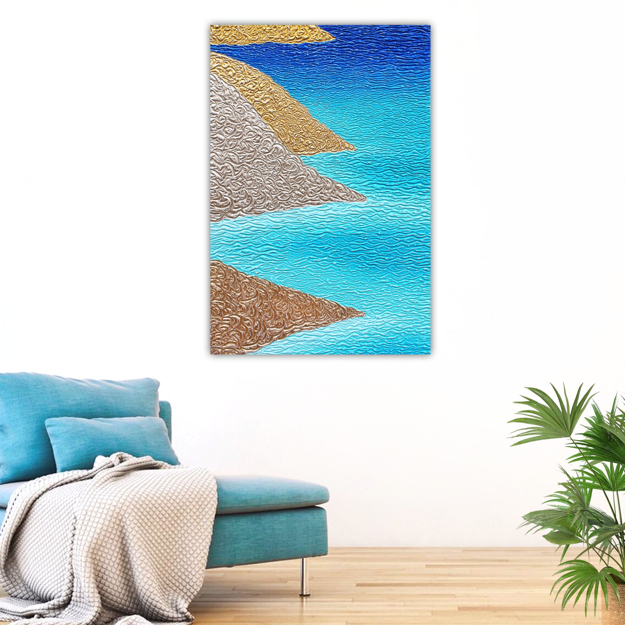 Lounge 1 Abstract Coastal Golden Textured Abstract Miranda Lloyd Artist