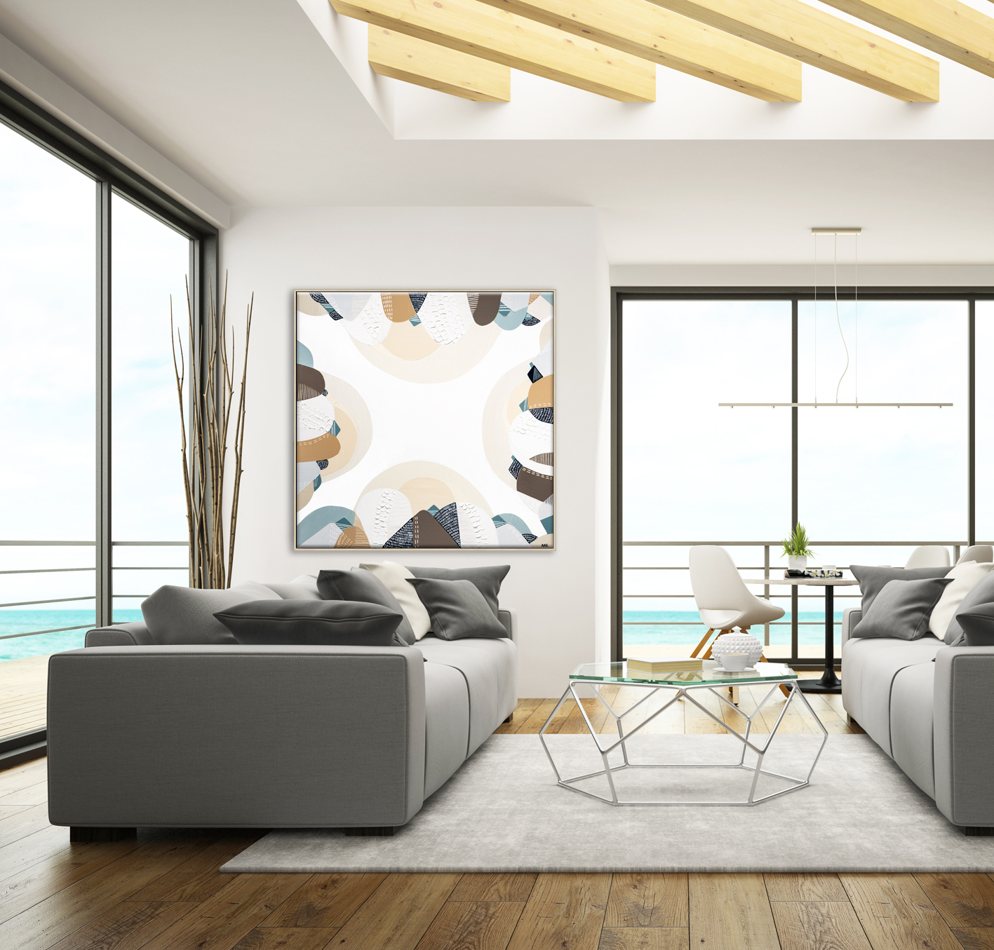 Interior Of Modern Design Room With Sea View 3d Rendering