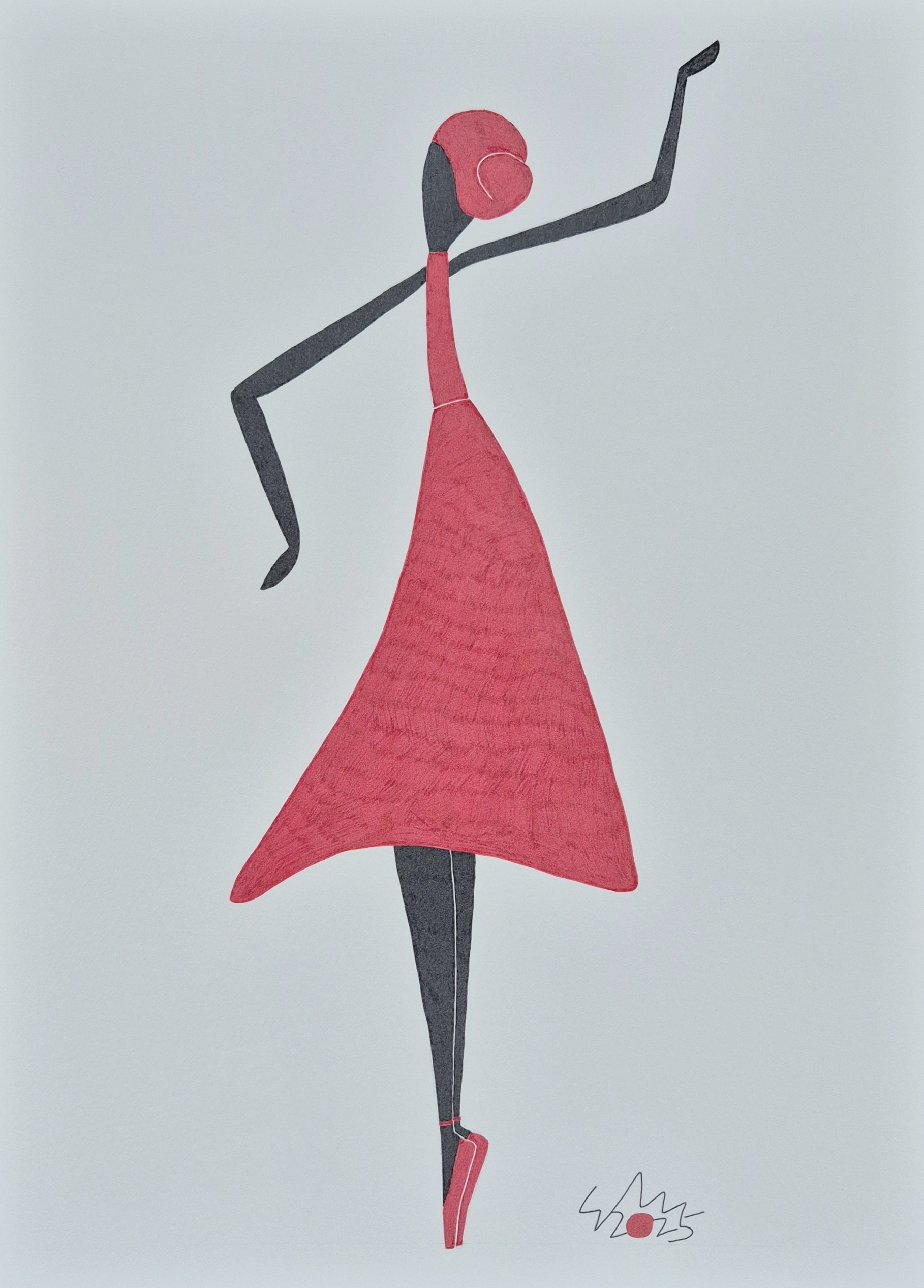 Ballerina In Red Skirt Ink Drawing 2025 Ink On Paper 29.7cm X 42cm