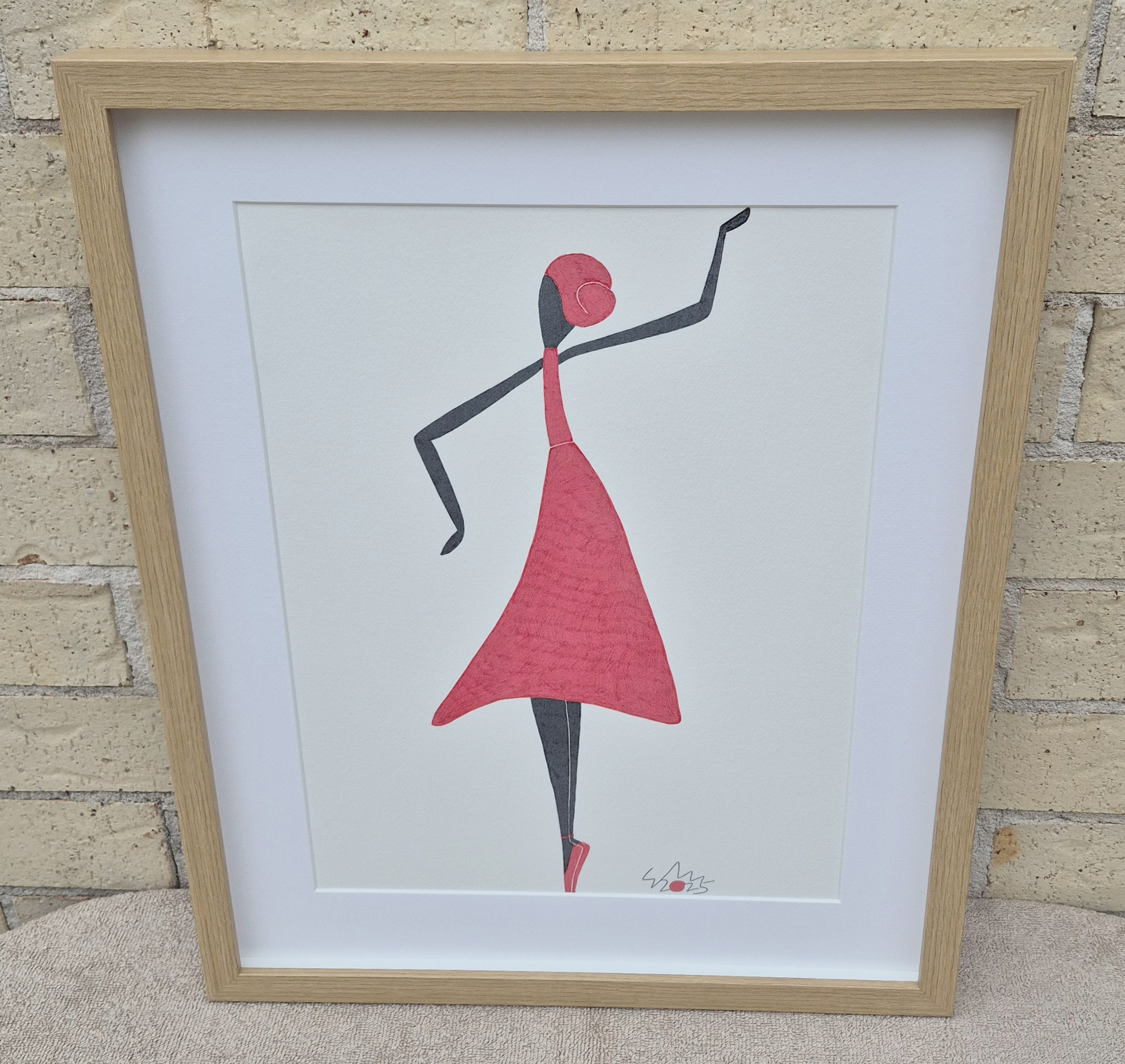 Ballerina In Red Skirt Ink Drawing 2025 With Frame Outdoor (2)