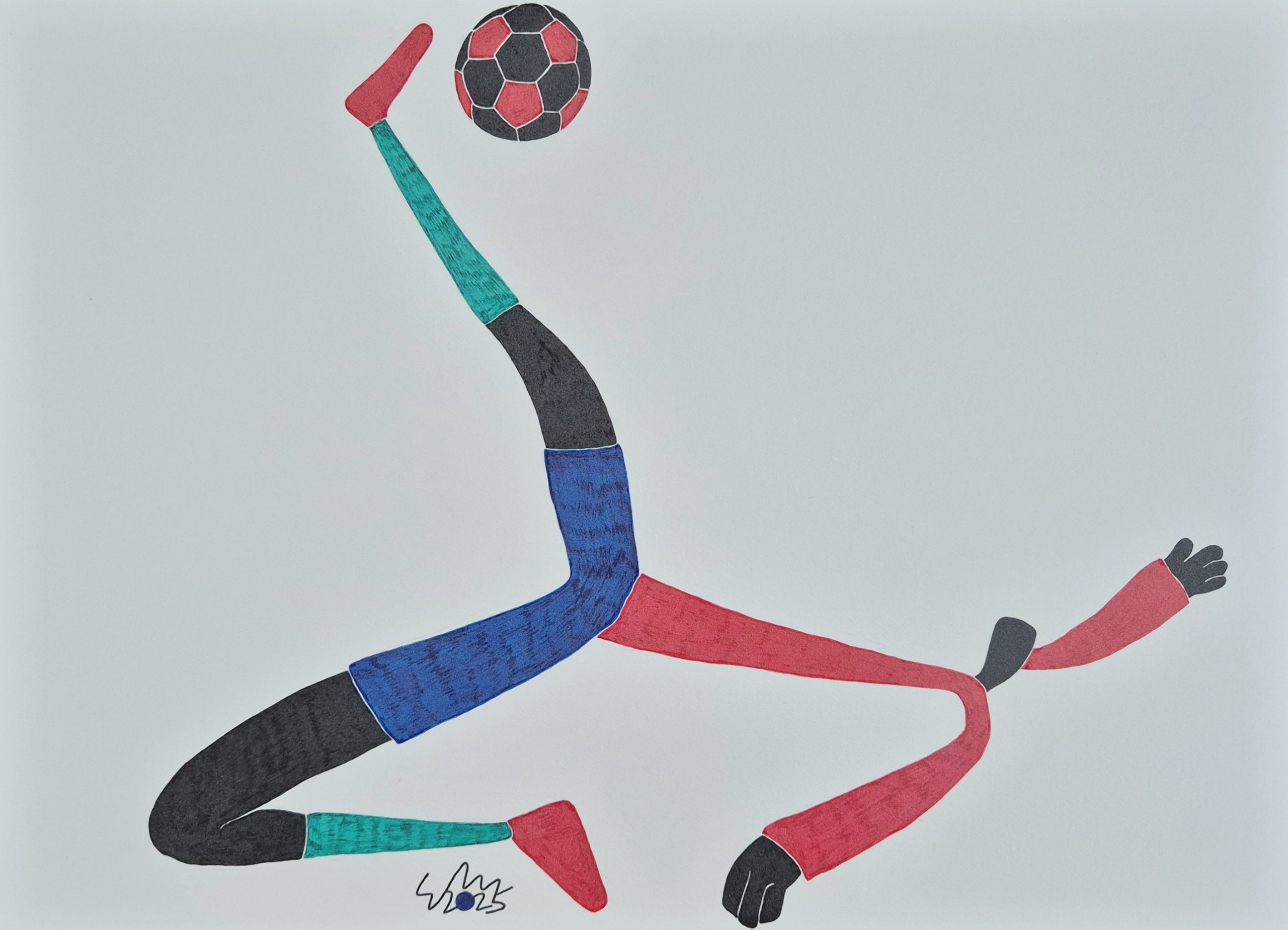 Overhead Kick Ink Drawing 2025 Ink On Paper 29.7cm X 42cm