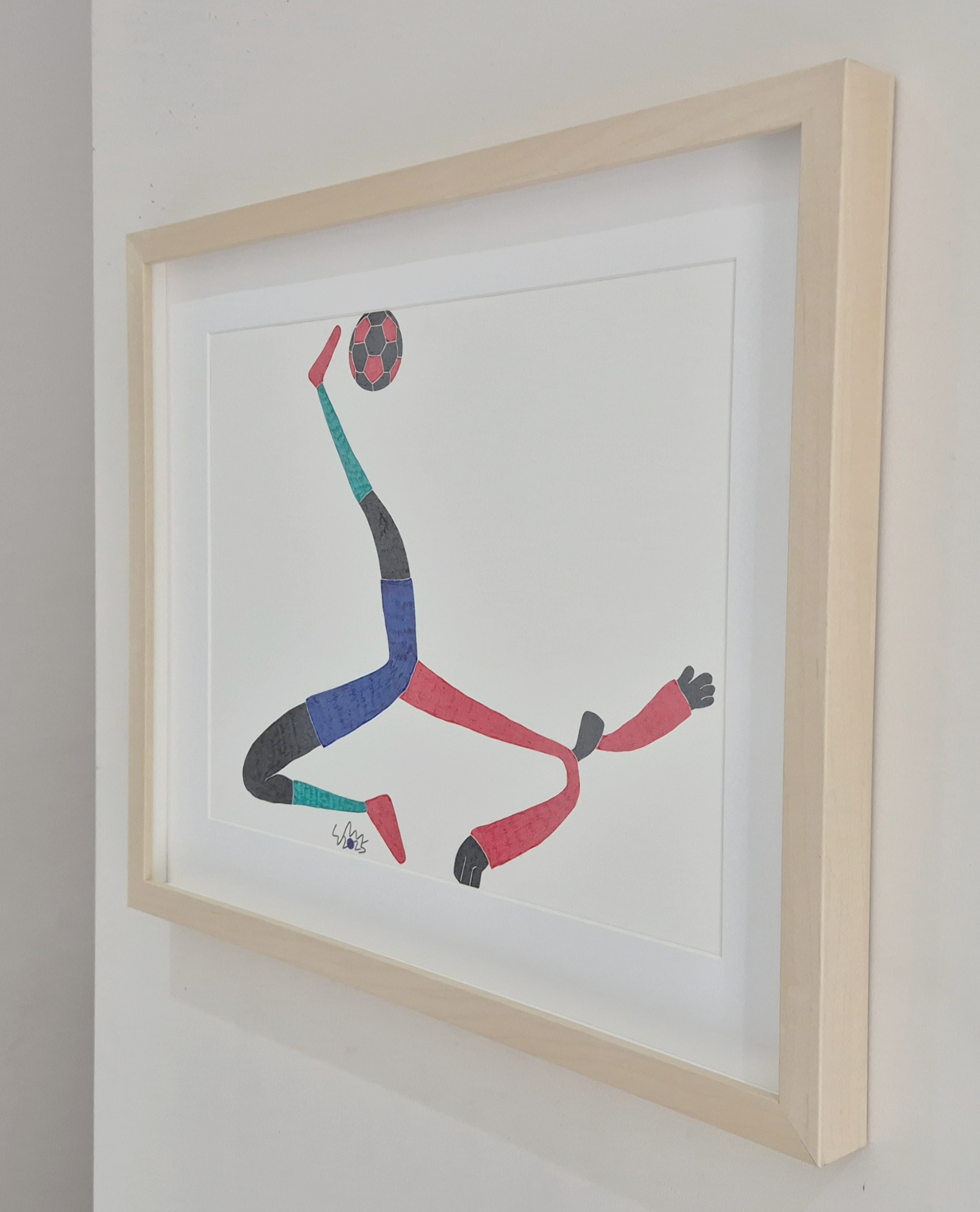 Overhead Kick Ink Drawing 2025 With Frame Indoor Wall (3)