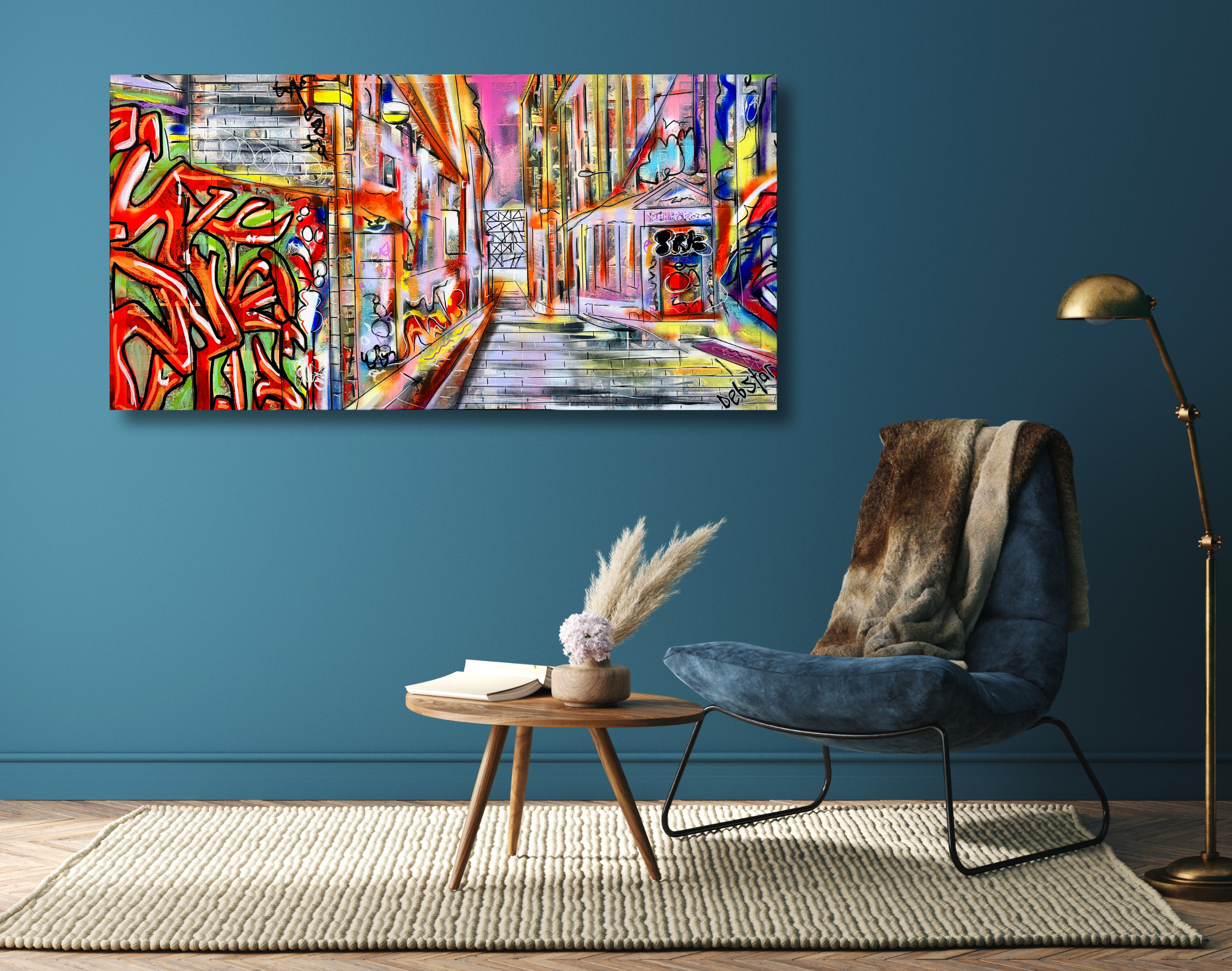 Home Interior Mock Up With Dark Green Armchair, Table And Decor In Living Room