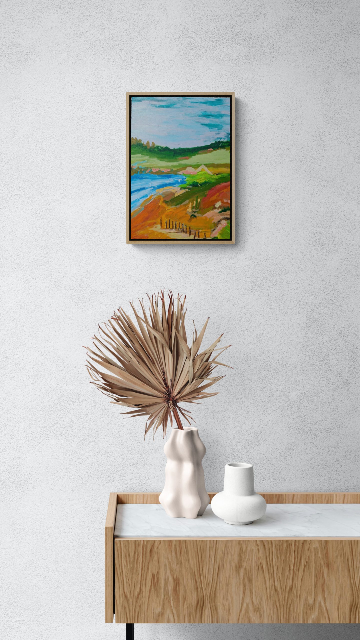 Palm Frond And Vases Sitting On A Table (3)